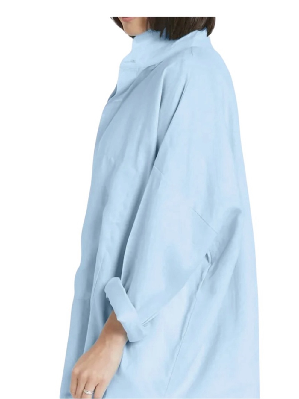 PLANET By Lauren G Handkerchief Linen Signature Button Front Shirt  in Blue - Picture 10 of 13